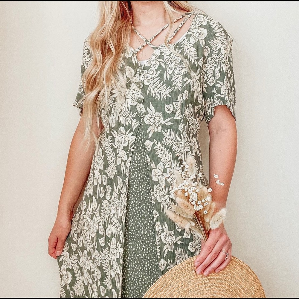 Vintage Green Floral Dress